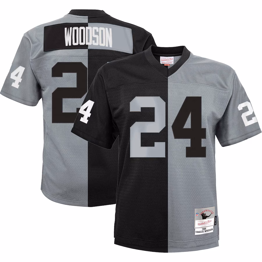 Youth Las Vegas Raiders Charles Woodson Mitchell & Ness Black/Silver Split Legacy Jersey - Ujersey Shop