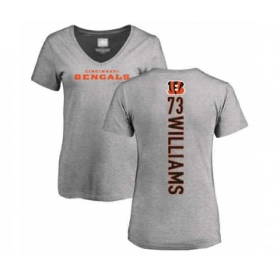 Football Women's Cincinnati Bengals #73 Jonah Williams Ash Backer V-Neck T-Shirt - Ujersey Shop
