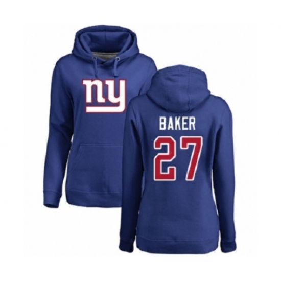 Football Women's New York Giants #27 Deandre Baker Royal Blue Name & Number Logo Pullover Hoodie - Ujersey Shop
