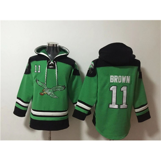 Men's Philadelphia Eagles #11 A. J. Brown Green Ageless Must-Have Lace-Up Pullover Hoodie - Ujersey Shop