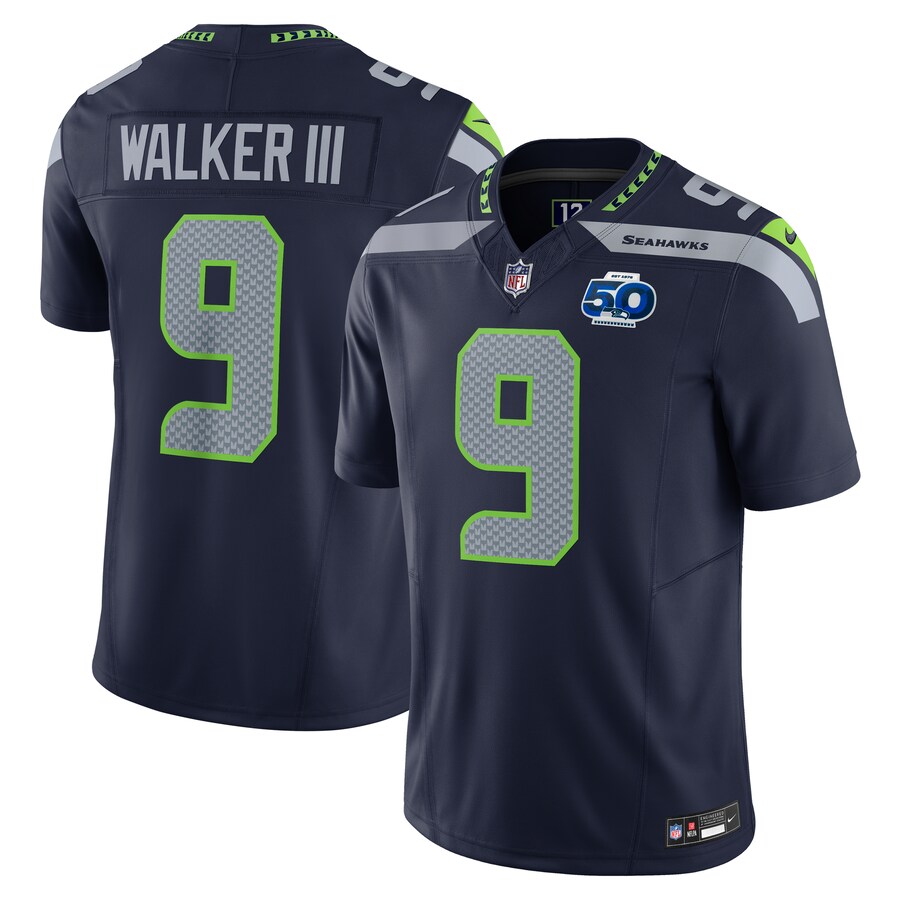 Men's Seattle Seahawks Kenneth Walker III Nike College Navy Team 50th Season Vapor F.U.S.E. Limited Jersey - Ujersey Shop
