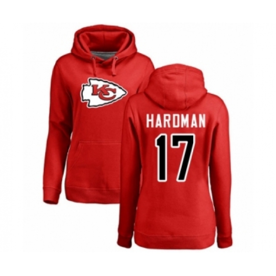 Football Women's Kansas City Chiefs #17 Mecole Hardman Red Name & Number Logo Pullover Hoodie - Ujersey Shop