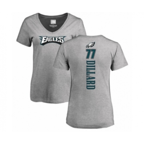 Women's Philadelphia Eagles #77 Andre Dillard Ash Backer V-Neck T-Shirt - Ujersey Shop