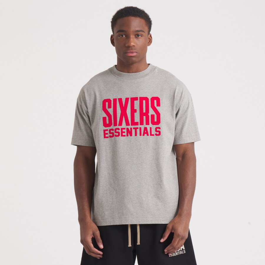 Unisex Philadelphia 76ers Fear of God Gray NBA x ESSENTIALS T-Shirt - Ujersey Shop
