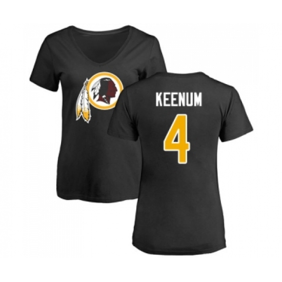 Football Women's Washington Redskins #4 Case Keenum Black Name & Number Logo T-Shirt - Ujersey Shop