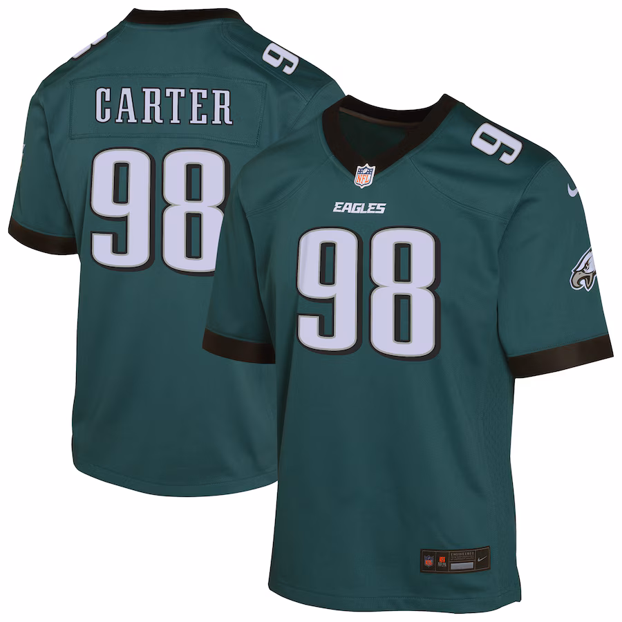 Youth Philadelphia Eagles Jalen Carter Nike Midnight Green Game Player Jersey - Ujersey Shop