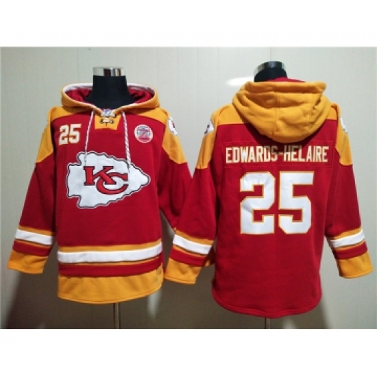 Men's Kansas City Chiefs #25 Clyde Edwards-Helaire Red Lace-Up Pullover Hoodie - Ujersey Shop