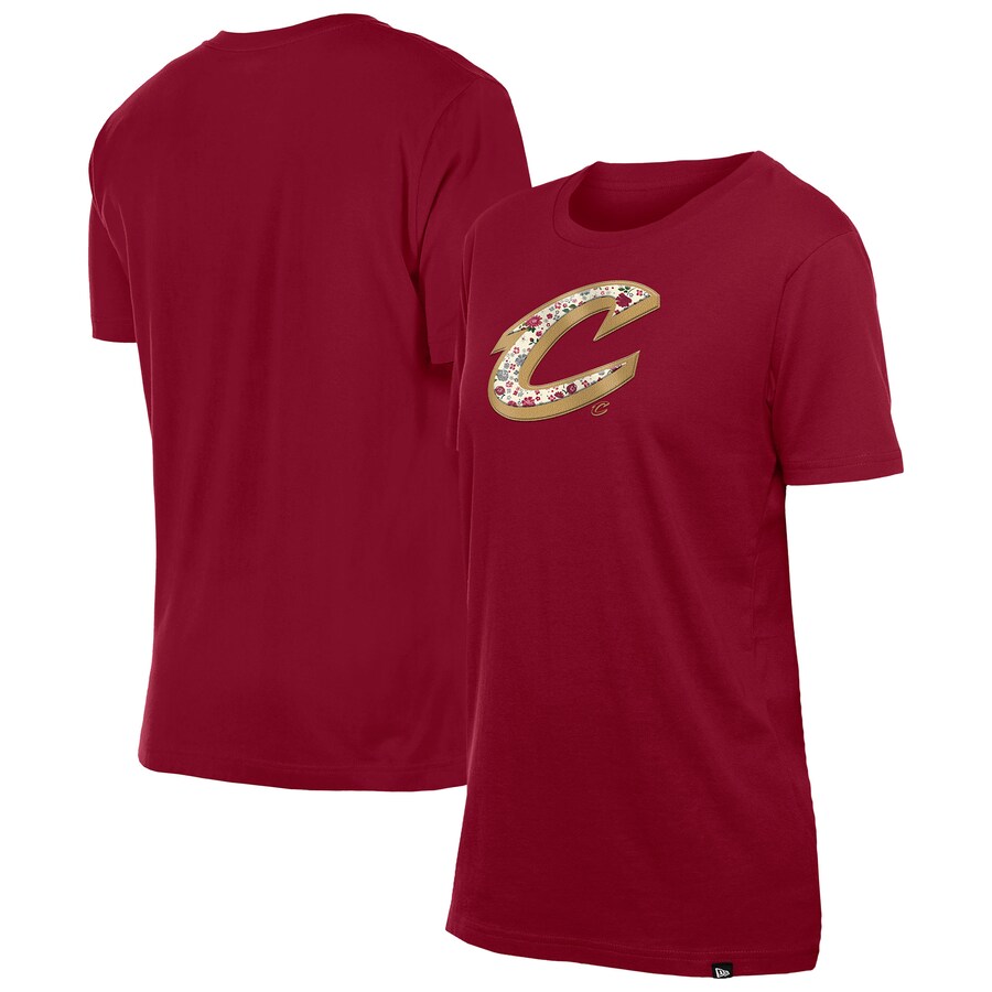 Women's Cleveland Cavaliers New Era Wine Glam Game Flower T-Shirt - Ujersey Shop