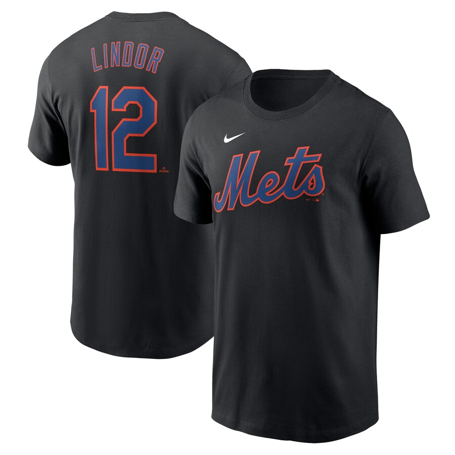 Men's New York Mets Francisco Lindor Nike Black Fuse Name & Number T-Shirt - Ujersey Shop