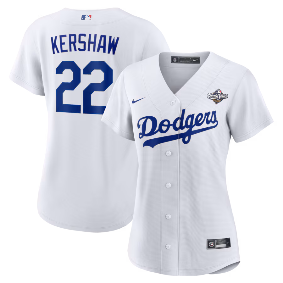 Women's Los Angeles Dodgers Clayton Kershaw Nike White 2025 World Series Home Replica Player Jersey - Ujersey Shop