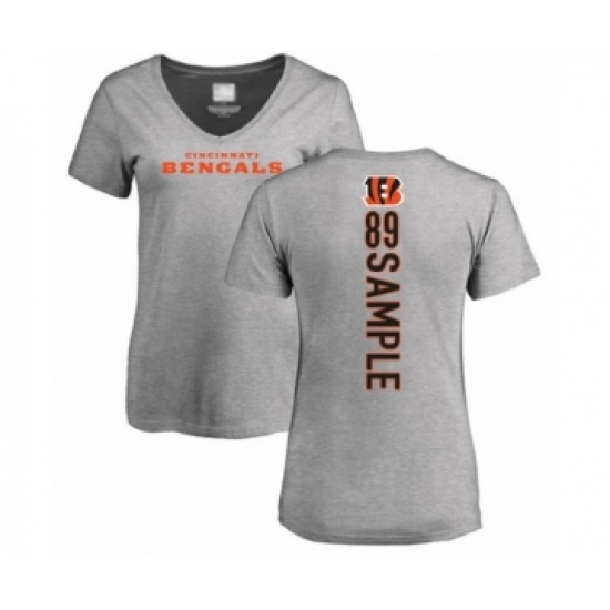 Football Women's Cincinnati Bengals #89 Drew Sample Ash Backer V-Neck T-Shirt - Ujersey Shop