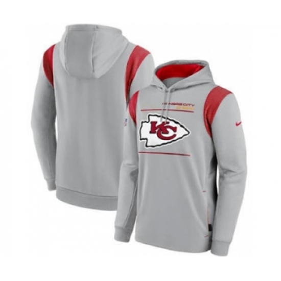 Men's Kansas City Chiefs 2021 Gray Sideline Logo Performance Pullover Hoodie - Ujersey Shop