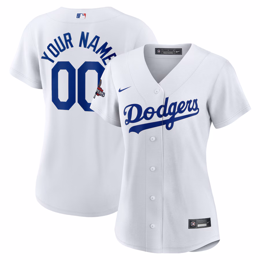 Women's Los Angeles Dodgers Nike White 2024 World Series Champions Home Custom Replica Jersey - Ujersey Shop