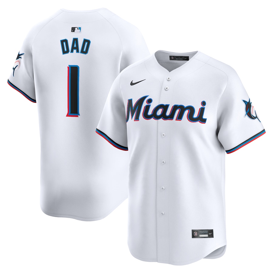 Men's Miami Marlins Nike White #1 Dad Home Limited Jersey - Ujersey Shop