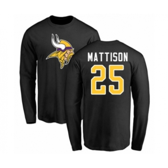Football Minnesota Vikings #25 Alexander Mattison Black Name & Number Logo Long Sleeve T-Shirt - Ujersey Shop