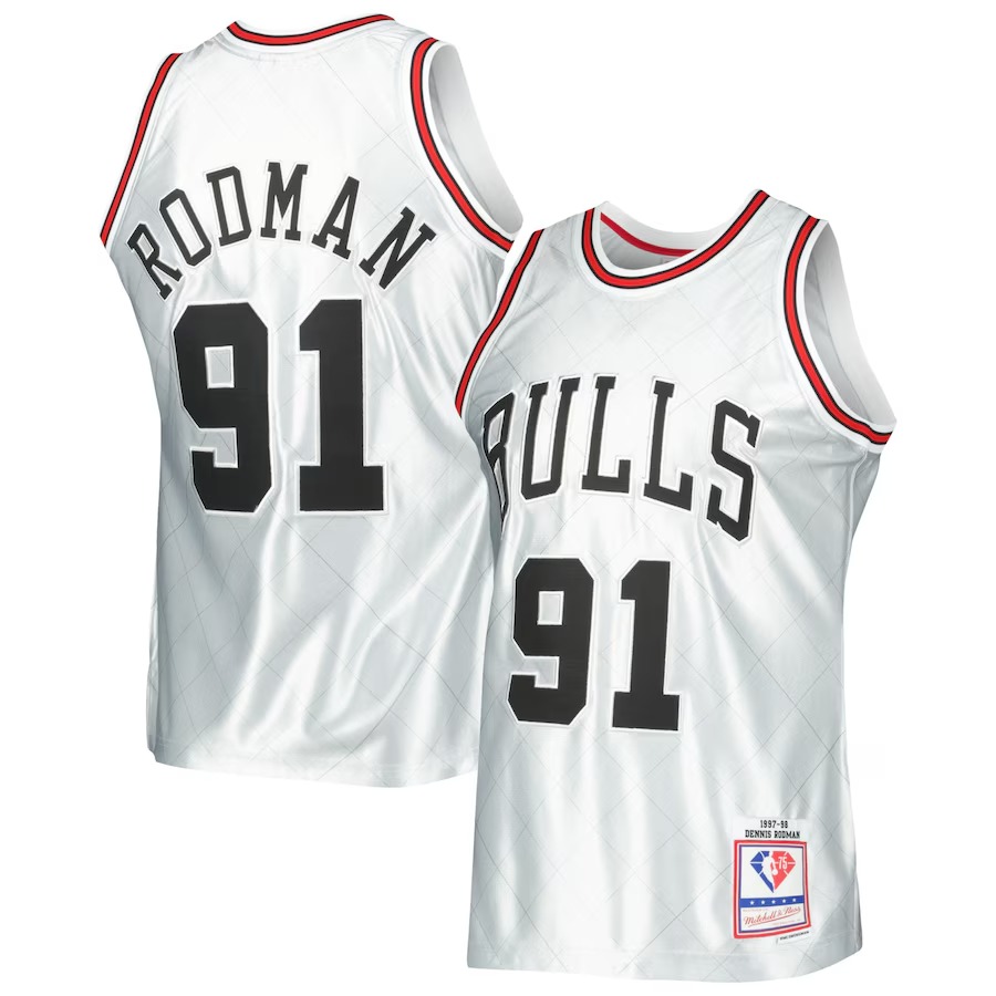 Men's Chicago Bulls Dennis Rodman Mitchell & Ness Platinum 1997/98 Hardwood Classics 75th Anniversary Swingman Jersey - Ujersey Shop