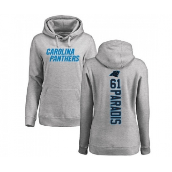 Football Women's Carolina Panthers #61 Matt Paradis Ash Backer Pullover Hoodie - Ujersey Shop