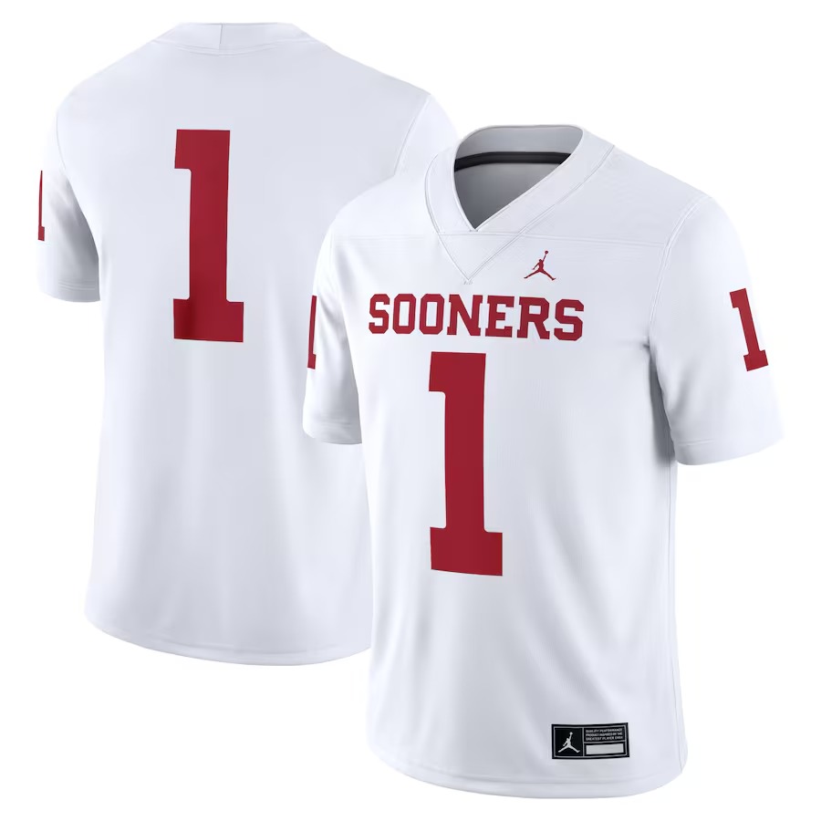 Men's Jordan Brand #1 White Oklahoma Sooners Game Jersey - Ujersey Shop