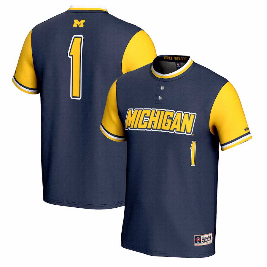 #1 Michigan Wolverines GameDay Greats Unisex Lightweight Softball Jersey - Navy - Ujersey Shop