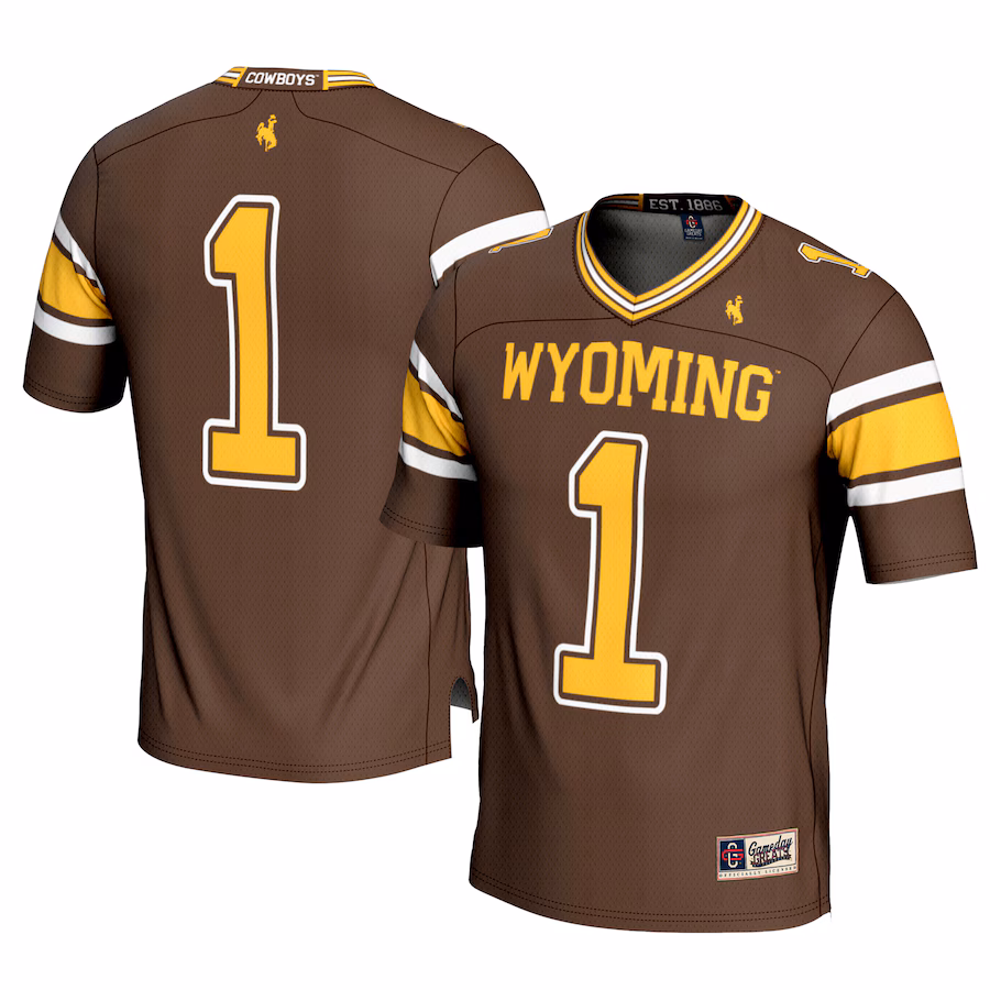Men's GameDay Greats #1 Brown Wyoming Cowboys Football Jersey - Ujersey Shop