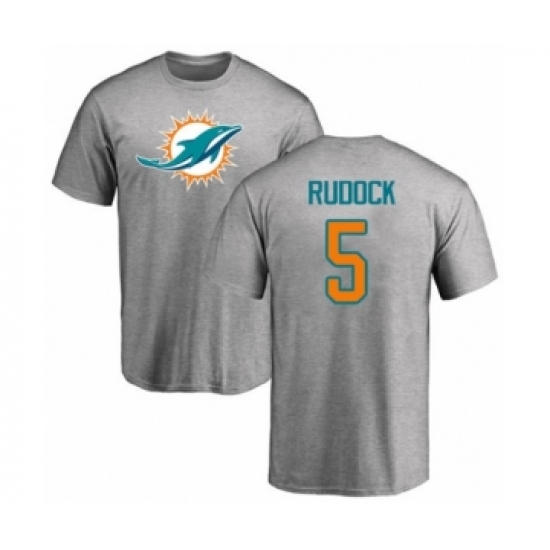 Football Miami Dolphins #5 Jake Rudock Ash Name & Number Logo T-Shirt - Ujersey Shop