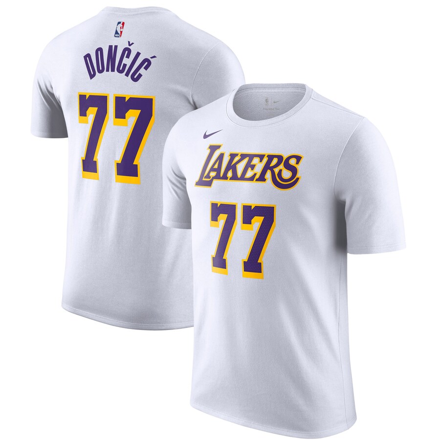 Men's Los Angeles Lakers Luka Dončić Nike White Statement Edition Name & Number T-Shirt - Ujersey Shop