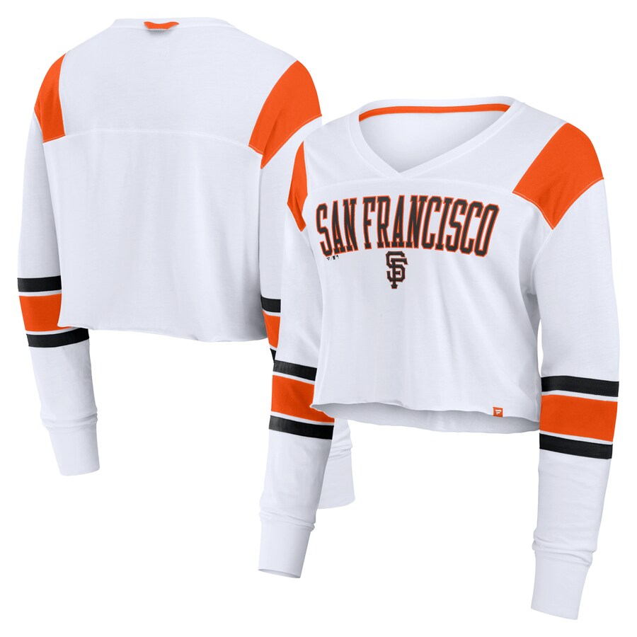 Women's San Francisco Giants Fanatics White Stretch Cropped Fashion Long Sleeve T-Shirt - Ujersey Shop