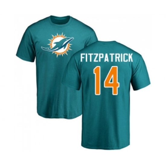 Football Miami Dolphins #14 Ryan Fitzpatrick Aqua Green Name & Number Logo T-Shirt - Ujersey Shop