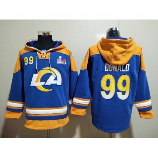 Men's Los Angeles Rams #99 Aaron Donald 2022 Royal Super Bowl LVI Champions Pullover Hoodie - Ujersey Shop