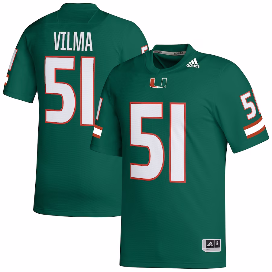 Jonathan Vilma Miami Hurricanes adidas Retired Football Player Jersey - Green - Ujersey Shop