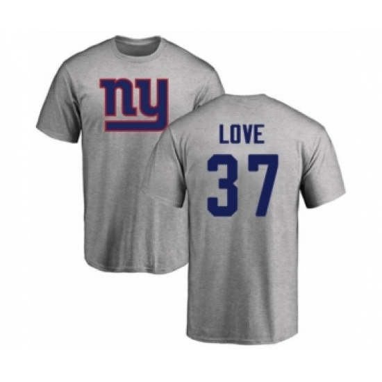 Football New York Giants #37 Julian Love Ash Name & Number Logo T-Shirt - Ujersey Shop