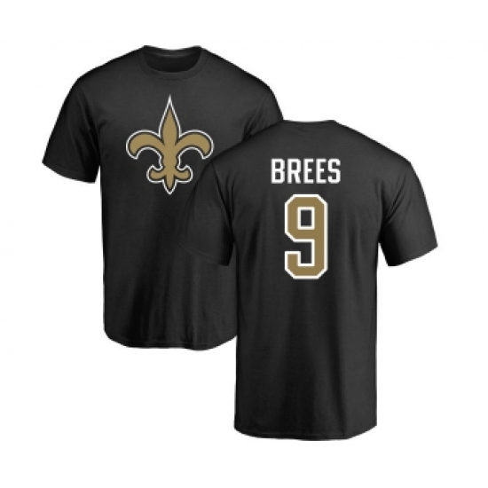 Football New Orleans Saints #9 Drew Brees Black Name & Number Logo T-Shirt - Ujersey Shop