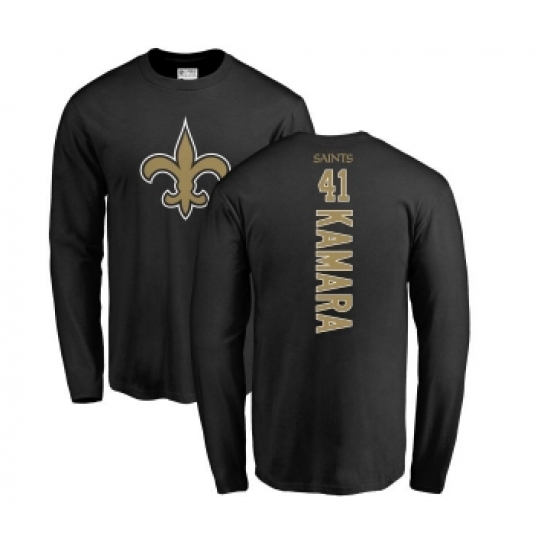Football New Orleans Saints #41 Alvin Kamara Black Backer Long Sleeve T-Shirt - Ujersey Shop