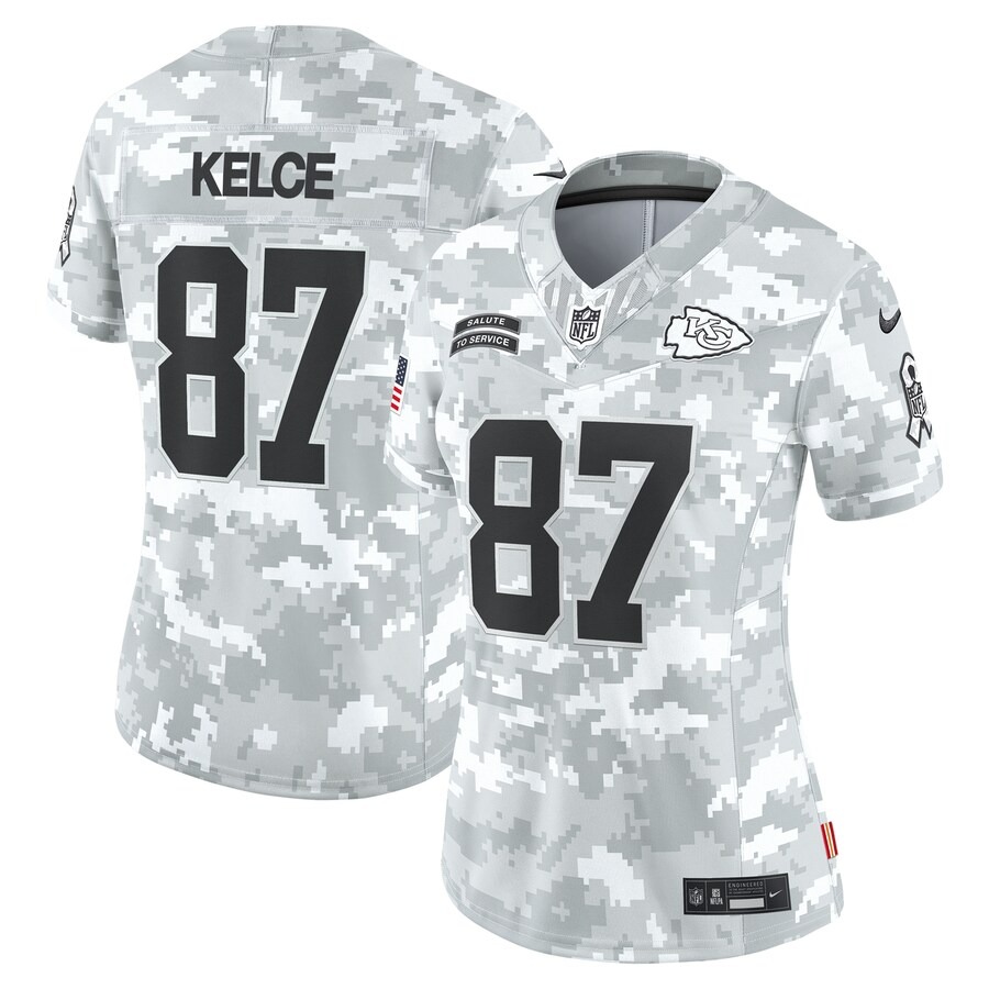 Women's Kansas City Chiefs Travis Kelce Nike Arctic Camo 2024 Salute to Service Limited Jersey - Ujersey Shop