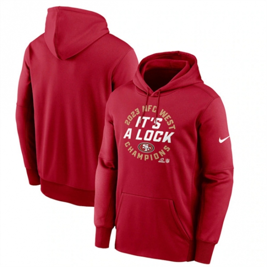 Men's San Francisco 49ers Red 2023 NFC West Division Champions Locker Room Trophy Collection Pullover Hoodie - Ujersey Shop