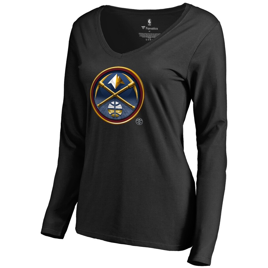 Women's Denver Nuggets Black Midnight Mascot Long Sleeve V-Neck T-Shirt - Ujersey Shop