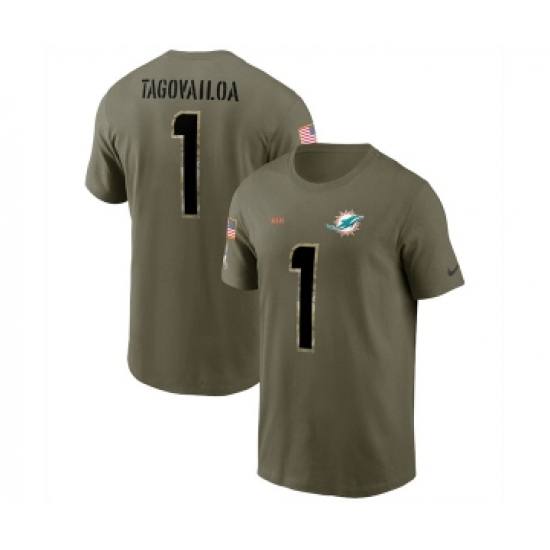 Men's Miami Dolphins #1 Tua Tagovailoa 2022 Olive Salute to Service T-Shirt - Ujersey Shop
