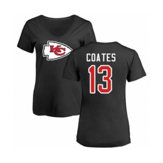 Football Women's Kansas City Chiefs #13 Sammie Coates Black Name & Number Logo Slim Fit T-Shirt - Ujersey Shop