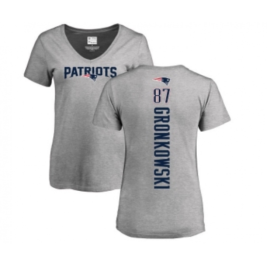 Football Women's New England Patriots #87 Rob Gronkowski Ash Backer V-Neck T-Shirt - Ujersey Shop