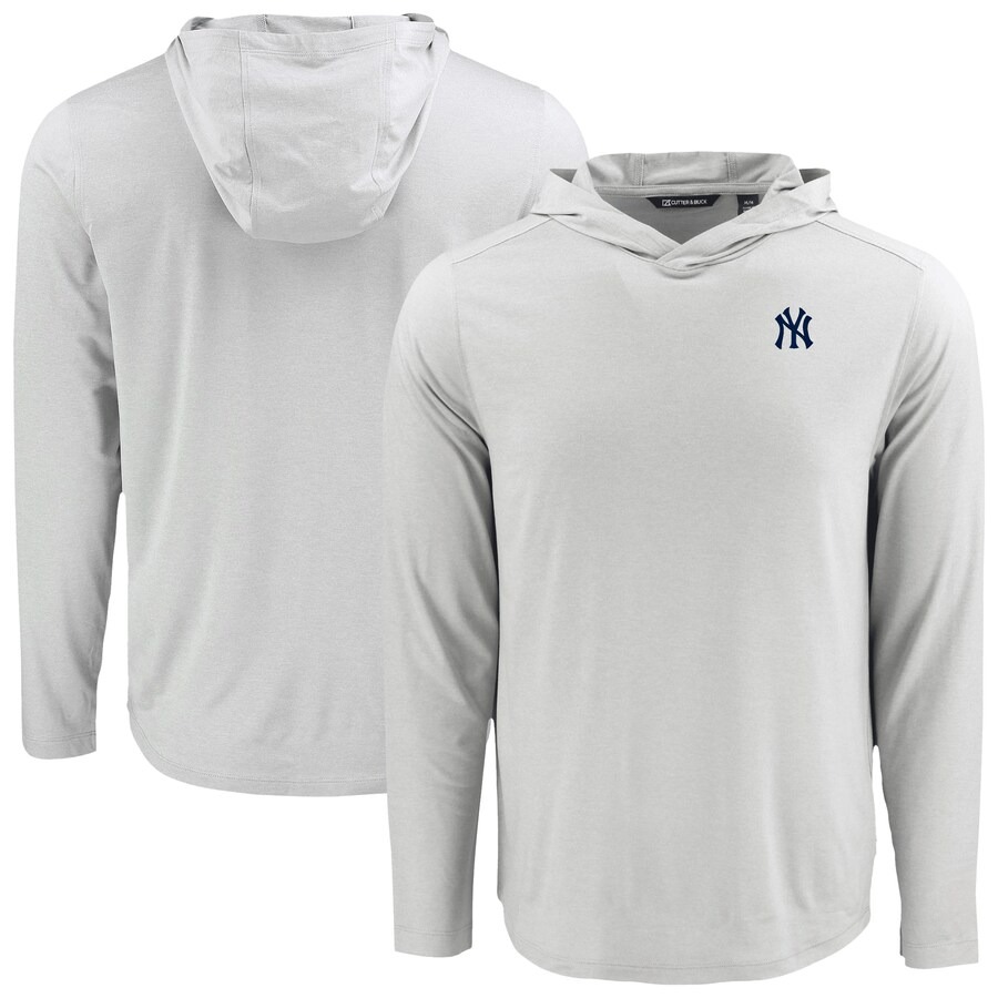Men's New York Yankees Cutter & Buck Gray Coastline Epic Comfort Recycled Eco Hoodie Long Sleeve T-Shirt - Ujersey Shop