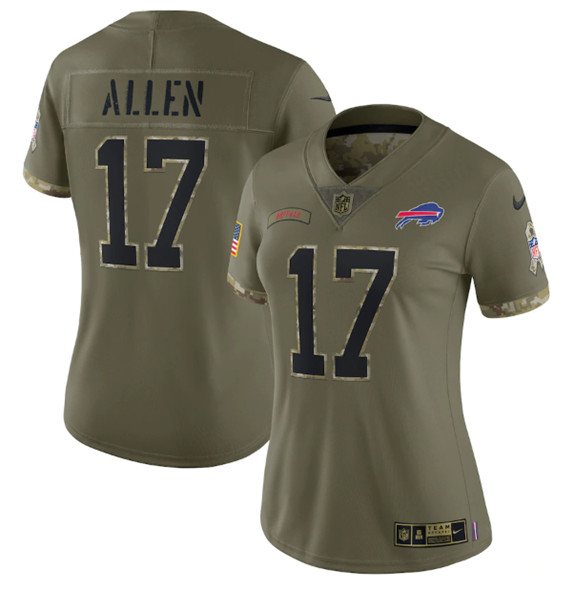 Women's Buffalo Bills #17 Josh Allen 2022 Olive Salute To Service Limited Stitched Jersey(Run Small) - Ujersey Shop