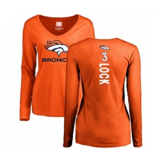Football Women's Denver Broncos #3 Drew Lock Orange Backer Long Sleeve T-Shirt - Ujersey Shop