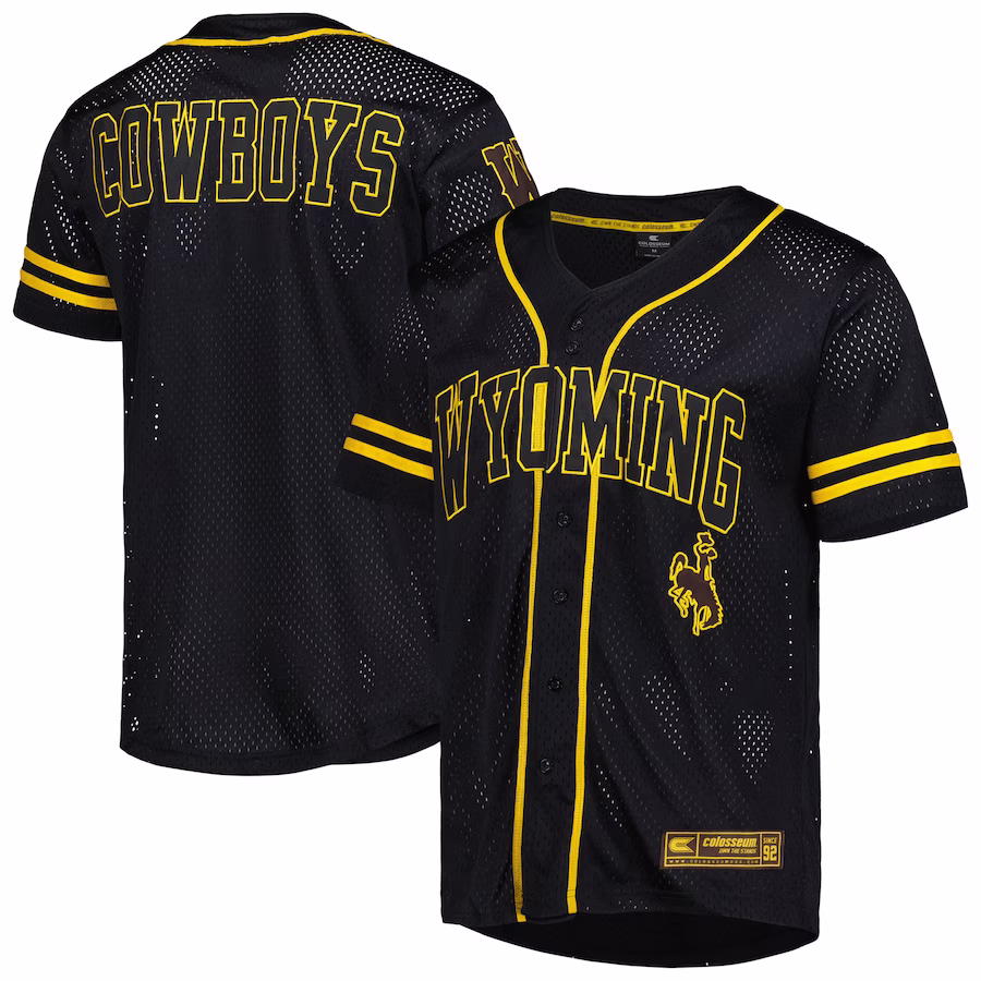 Wyoming Cowboys Colosseum Free Spirited Mesh Button-Up Baseball Jersey - Black - Ujersey Shop