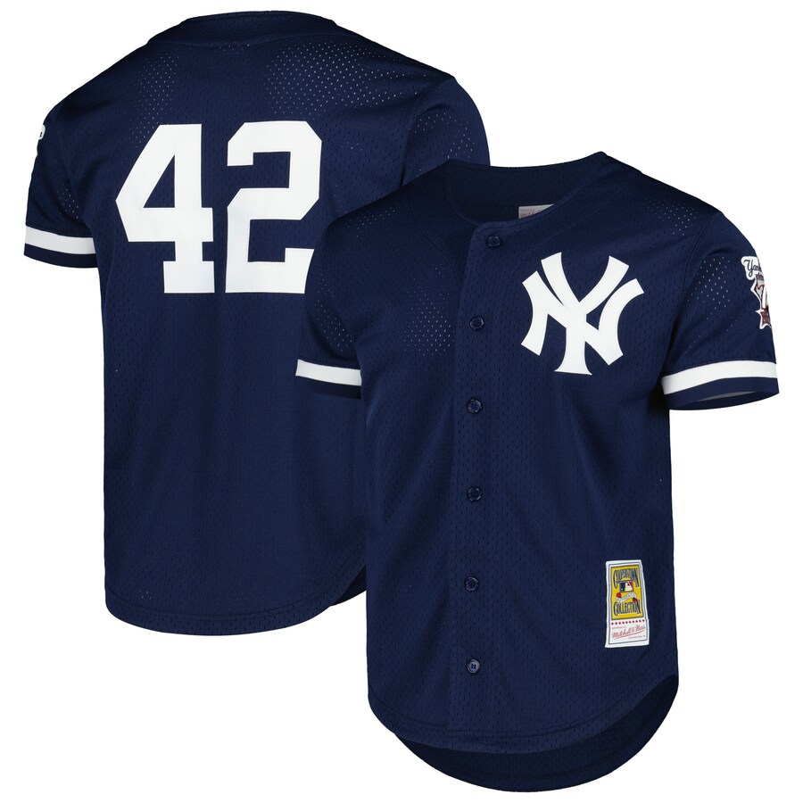 Men's New York Yankees Mariano Rivera Mitchell & Ness Navy Cooperstown Collection Mesh Batting Practice Button-Up Jersey - Ujersey Shop
