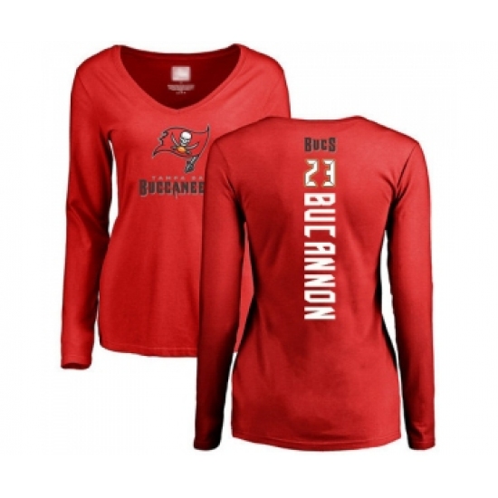 Football Women's Tampa Bay Buccaneers #23 Deone Bucannon Red Backer Long Sleeve T-Shirt - Ujersey Shop