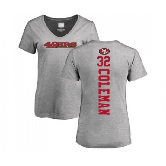 Football Women's San Francisco 49ers #32 Tevin Coleman Ash Backer T-Shirt - Ujersey Shop