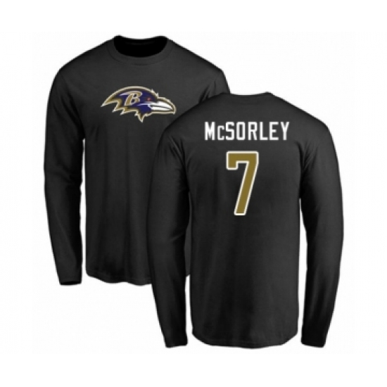 Football Baltimore Ravens #7 Trace McSorley Black Name & Number Logo Long Sleeve T-Shirt - Ujersey Shop