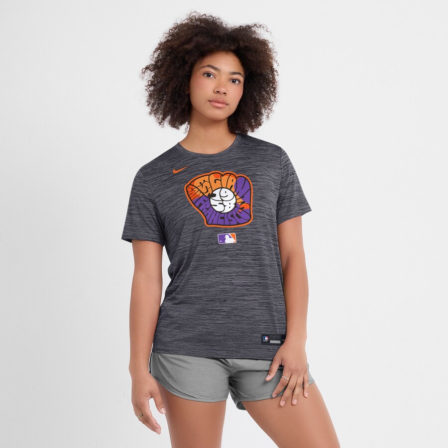 Women's San Francisco Giants Nike Heather Black 2025 City Connect Authentic Collection Velocity Performance T-Shirt - Ujersey Shop