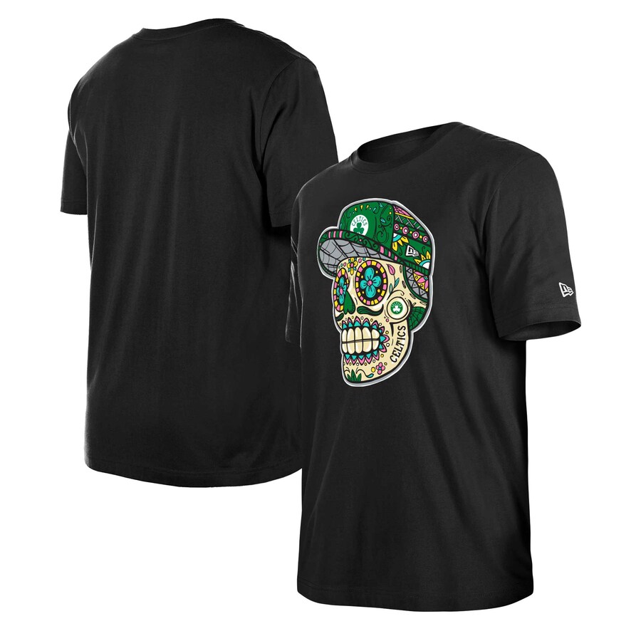 Unisex Boston Celtics New Era Black Sugar Skull T-Shirt - Ujersey Shop