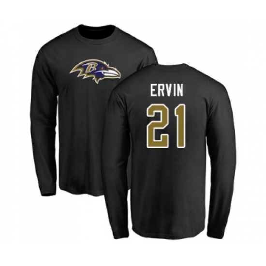 Football Baltimore Ravens #21 Tyler Ervin Black Name & Number Logo Long Sleeve T-Shirt - Ujersey Shop